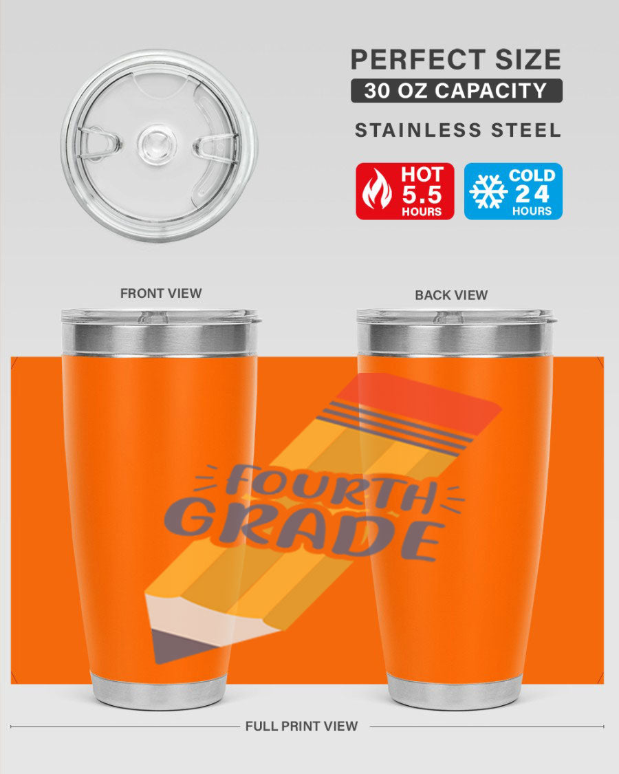 A sleek fourth gradee 20oz tumbler made of double wall vacuum stainless steel, featuring a press-in drink-thru lid, perfect for hot and cold beverages.