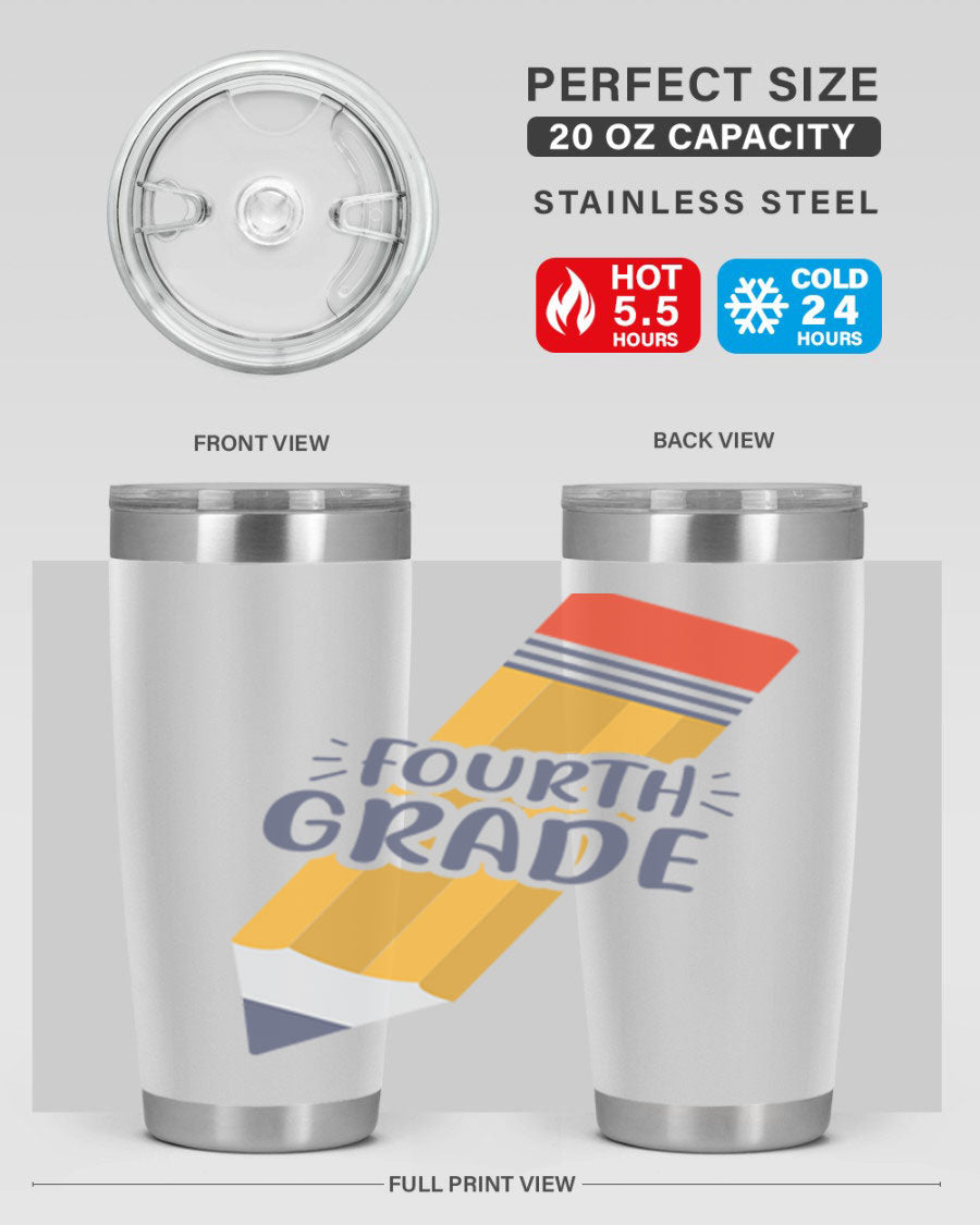 A sleek fourth gradee 20oz tumbler made of double wall vacuum stainless steel, featuring a press-in drink-thru lid, perfect for hot and cold beverages.