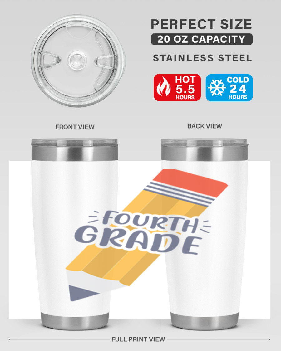 A sleek fourth gradee 20oz tumbler made of double wall vacuum stainless steel, featuring a press-in drink-thru lid, perfect for hot and cold beverages.