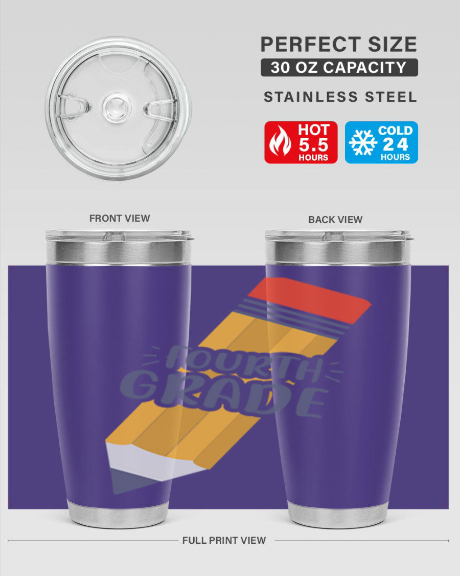 A sleek fourth gradee 20oz tumbler made of double wall vacuum stainless steel, featuring a press-in drink-thru lid, perfect for hot and cold beverages.