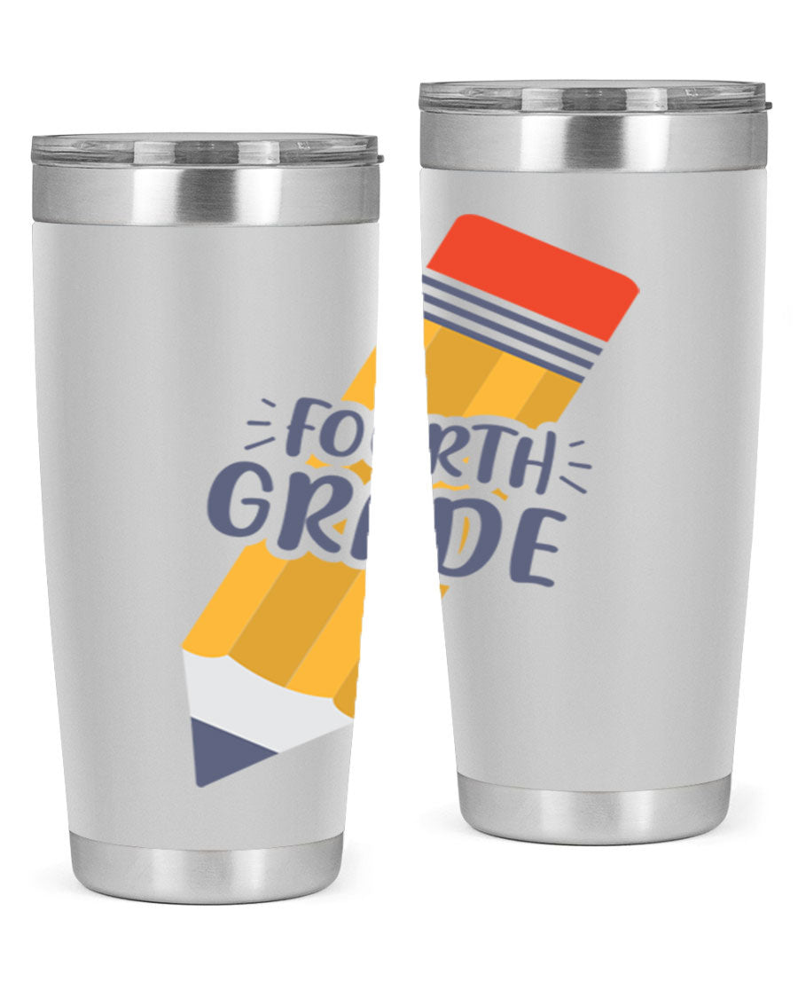 A sleek fourth gradee 20oz tumbler made of double wall vacuum stainless steel, featuring a press-in drink-thru lid, perfect for hot and cold beverages.