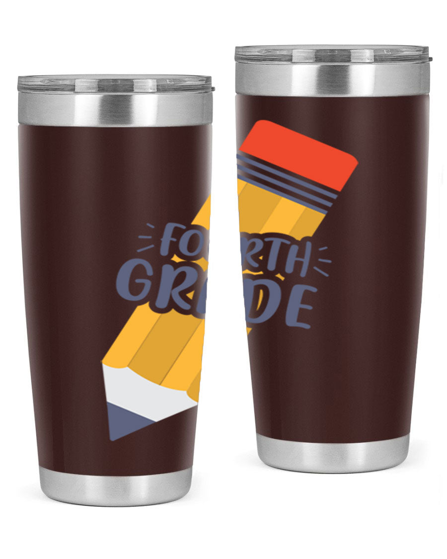 A sleek fourth gradee 20oz tumbler made of double wall vacuum stainless steel, featuring a press-in drink-thru lid, perfect for hot and cold beverages.