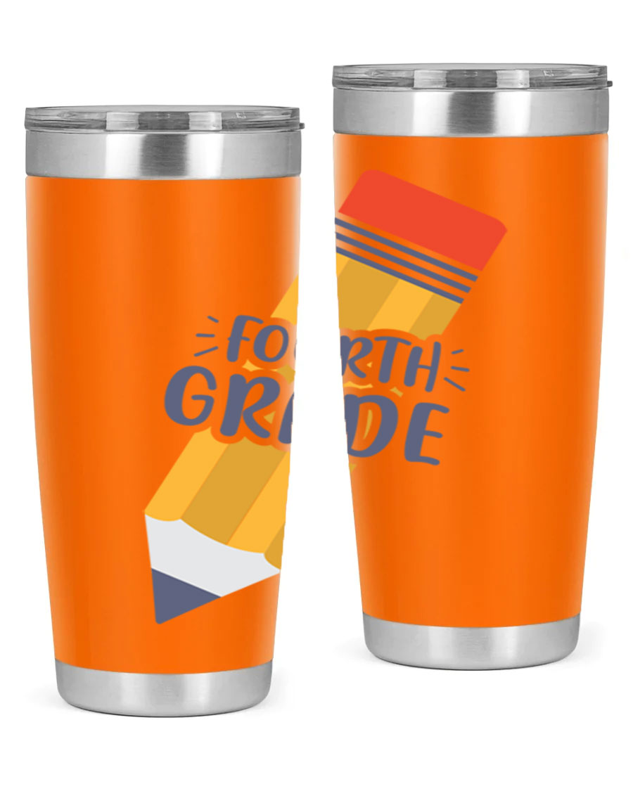 A sleek fourth gradee 20oz tumbler made of double wall vacuum stainless steel, featuring a press-in drink-thru lid, perfect for hot and cold beverages.