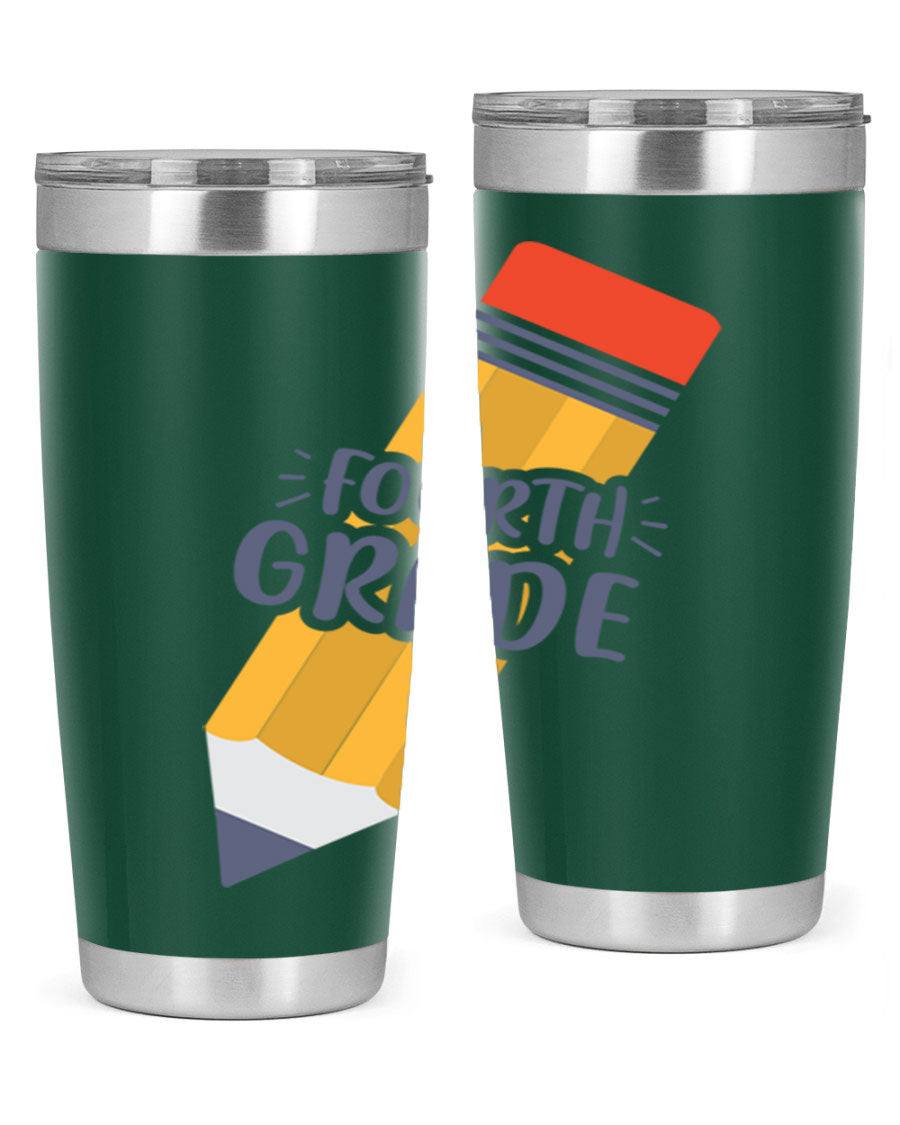 A sleek fourth gradee 20oz tumbler made of double wall vacuum stainless steel, featuring a press-in drink-thru lid, perfect for hot and cold beverages.