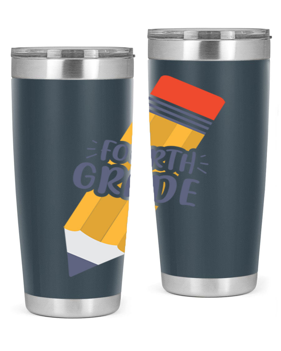 A sleek fourth gradee 20oz tumbler made of double wall vacuum stainless steel, featuring a press-in drink-thru lid, perfect for hot and cold beverages.