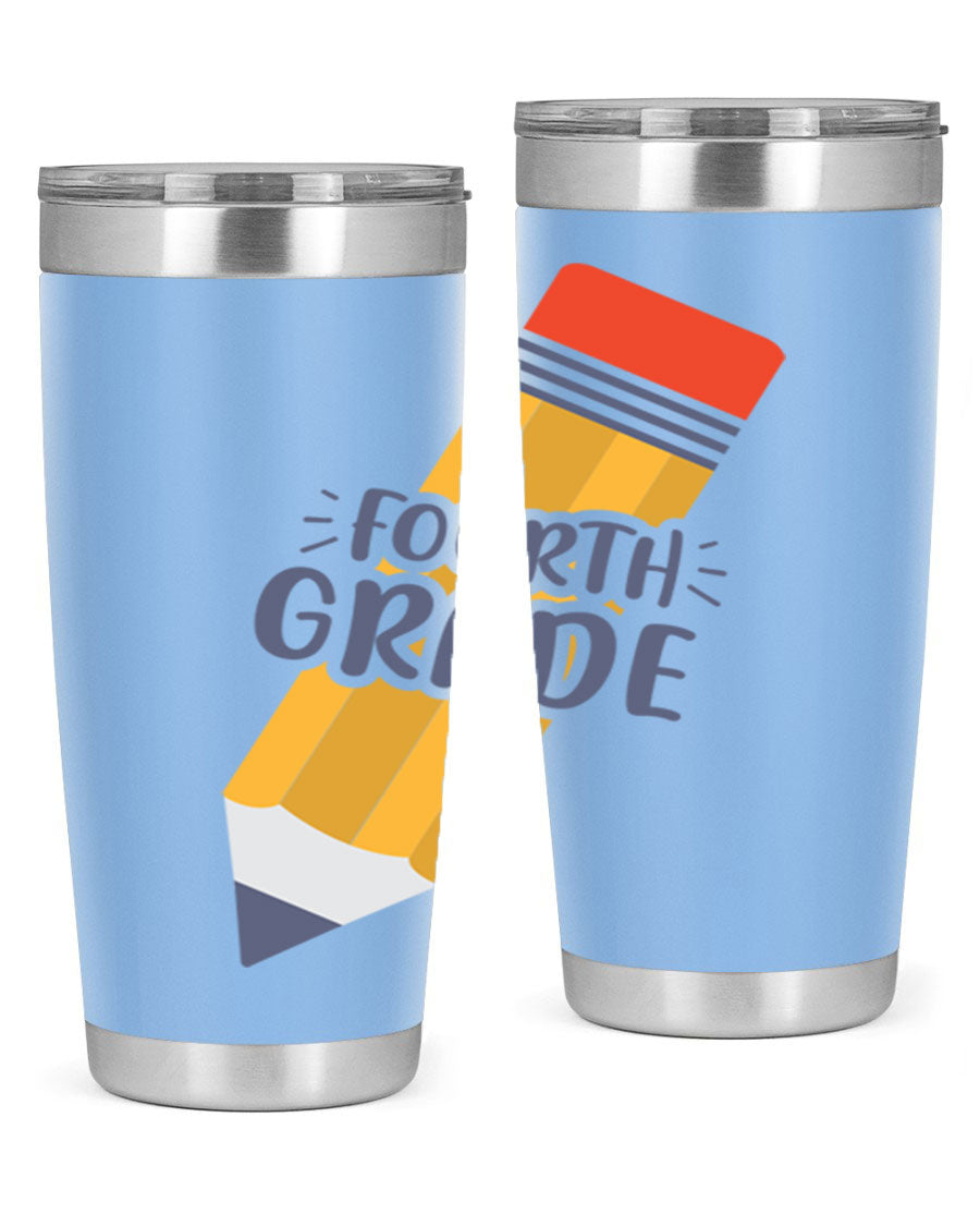 A sleek fourth gradee 20oz tumbler made of double wall vacuum stainless steel, featuring a press-in drink-thru lid, perfect for hot and cold beverages.