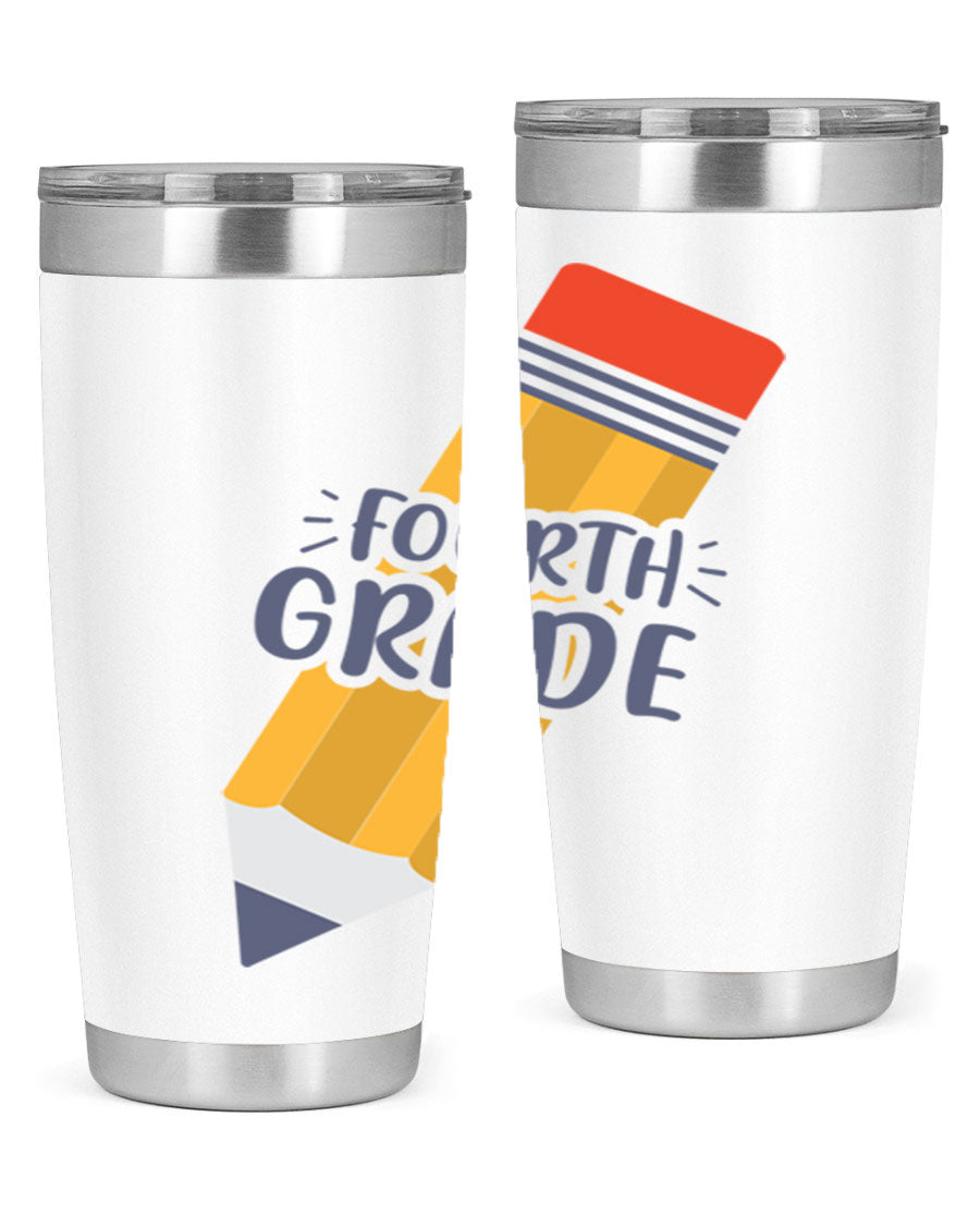 A sleek fourth gradee 20oz tumbler made of double wall vacuum stainless steel, featuring a press-in drink-thru lid, perfect for hot and cold beverages.
