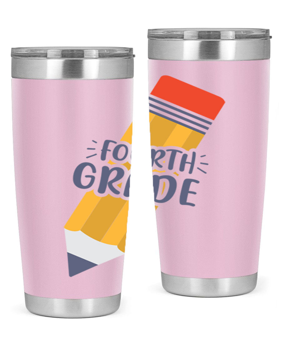 A sleek fourth gradee 20oz tumbler made of double wall vacuum stainless steel, featuring a press-in drink-thru lid, perfect for hot and cold beverages.