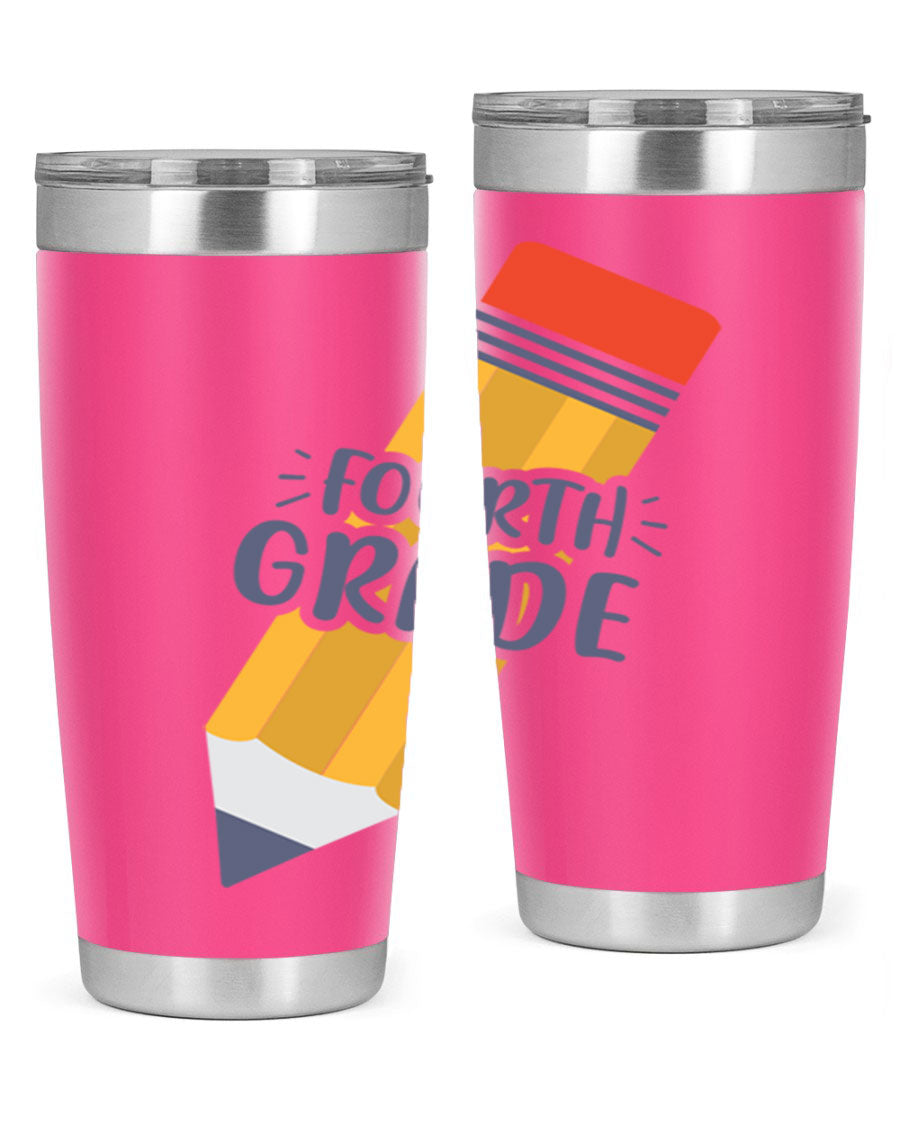 A sleek fourth gradee 20oz tumbler made of double wall vacuum stainless steel, featuring a press-in drink-thru lid, perfect for hot and cold beverages.
