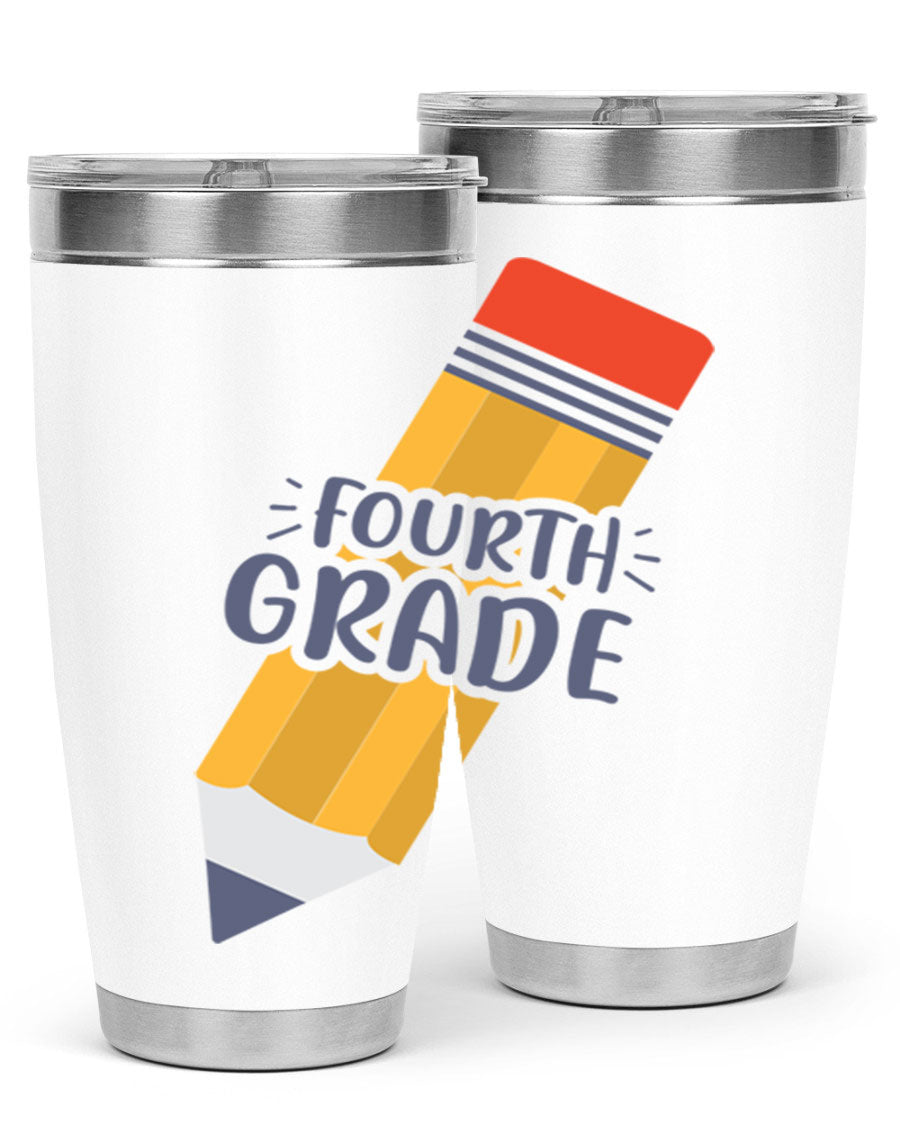 A sleek fourth gradee 20oz tumbler made of double wall vacuum stainless steel, featuring a press-in drink-thru lid, perfect for hot and cold beverages.