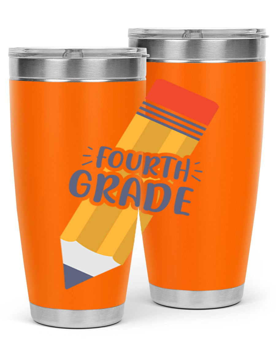 A sleek fourth gradee 20oz tumbler made of double wall vacuum stainless steel, featuring a press-in drink-thru lid, perfect for hot and cold beverages.