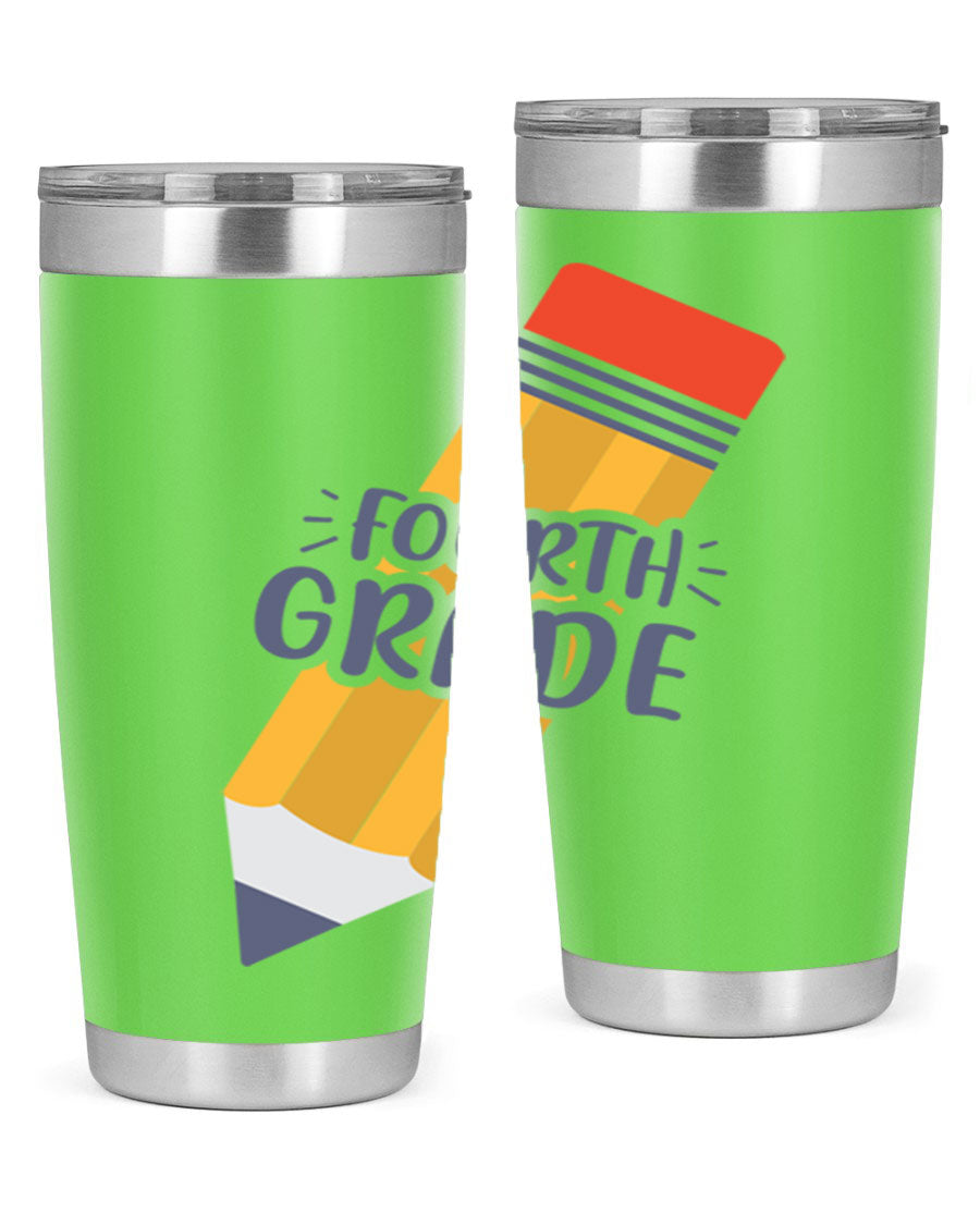 A sleek fourth gradee 20oz tumbler made of double wall vacuum stainless steel, featuring a press-in drink-thru lid, perfect for hot and cold beverages.