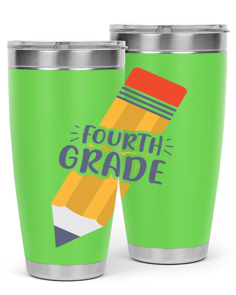 A sleek fourth gradee 20oz tumbler made of double wall vacuum stainless steel, featuring a press-in drink-thru lid, perfect for hot and cold beverages.