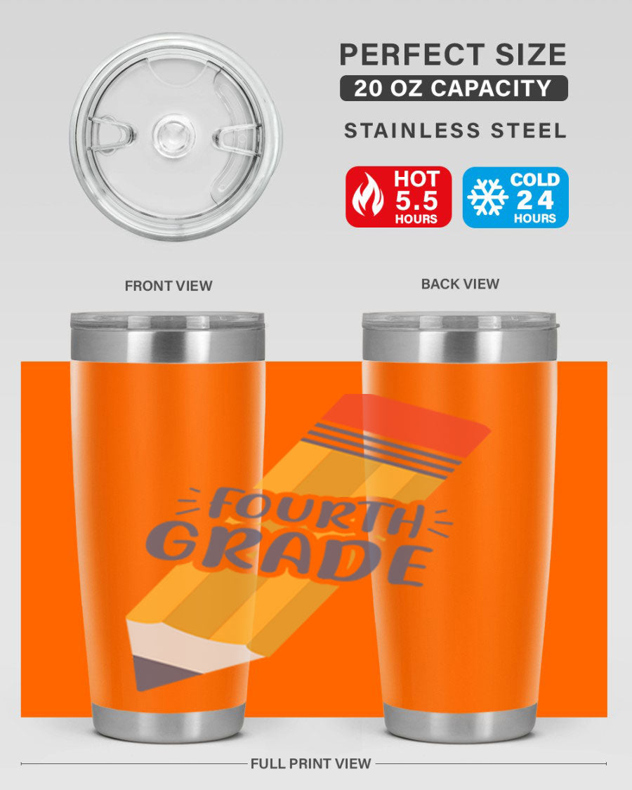 A sleek fourth gradee 20oz tumbler made of double wall vacuum stainless steel, featuring a press-in drink-thru lid, perfect for hot and cold beverages.