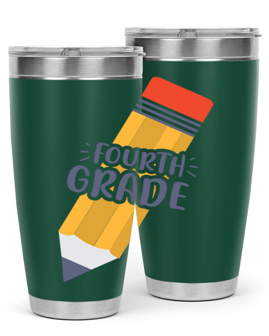 A sleek fourth gradee 20oz tumbler made of double wall vacuum stainless steel, featuring a press-in drink-thru lid, perfect for hot and cold beverages.