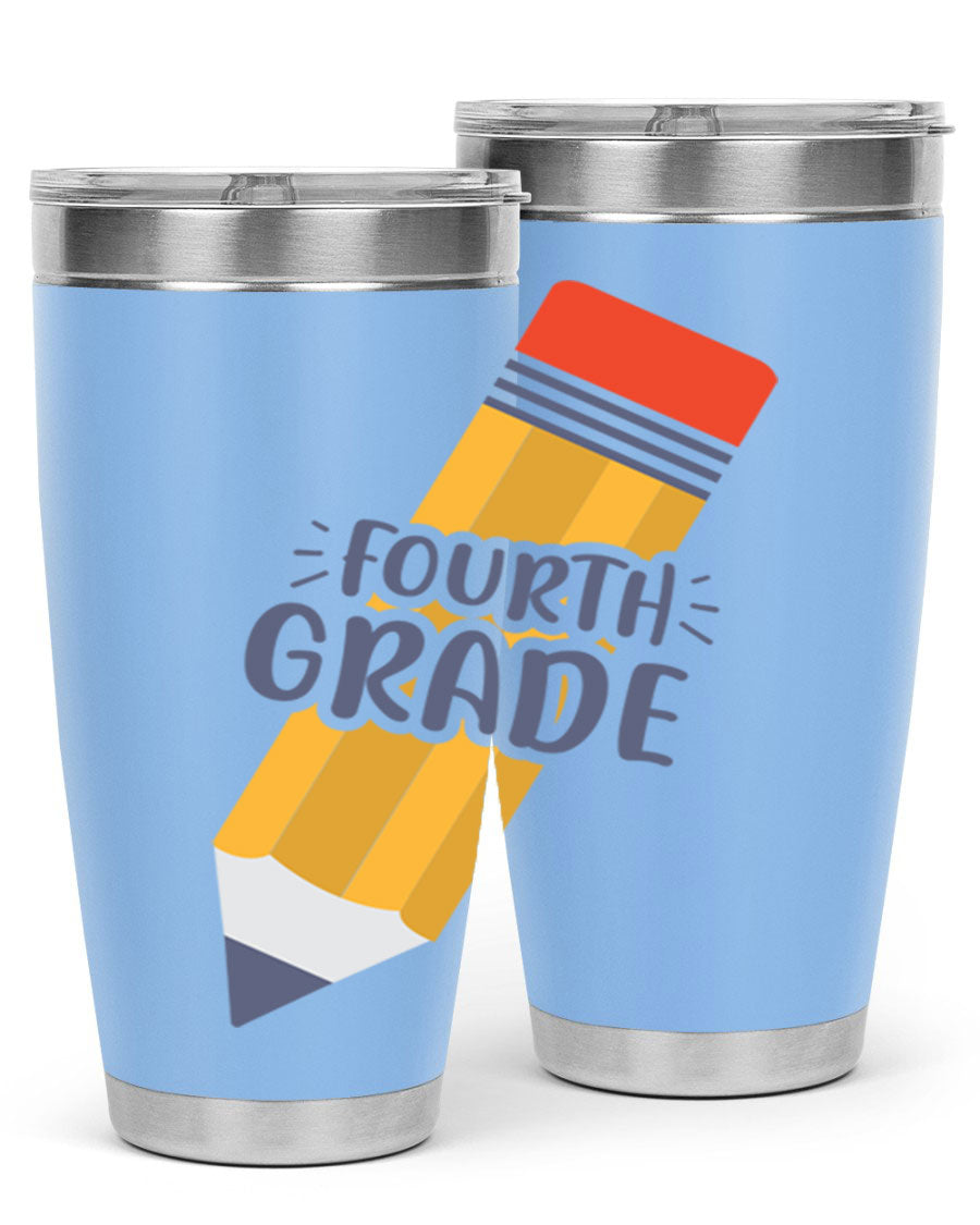 A sleek fourth gradee 20oz tumbler made of double wall vacuum stainless steel, featuring a press-in drink-thru lid, perfect for hot and cold beverages.