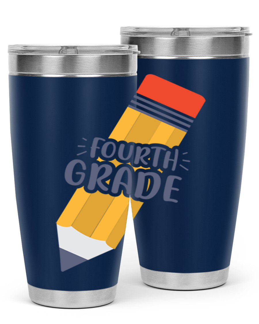 A sleek fourth gradee 20oz tumbler made of double wall vacuum stainless steel, featuring a press-in drink-thru lid, perfect for hot and cold beverages.