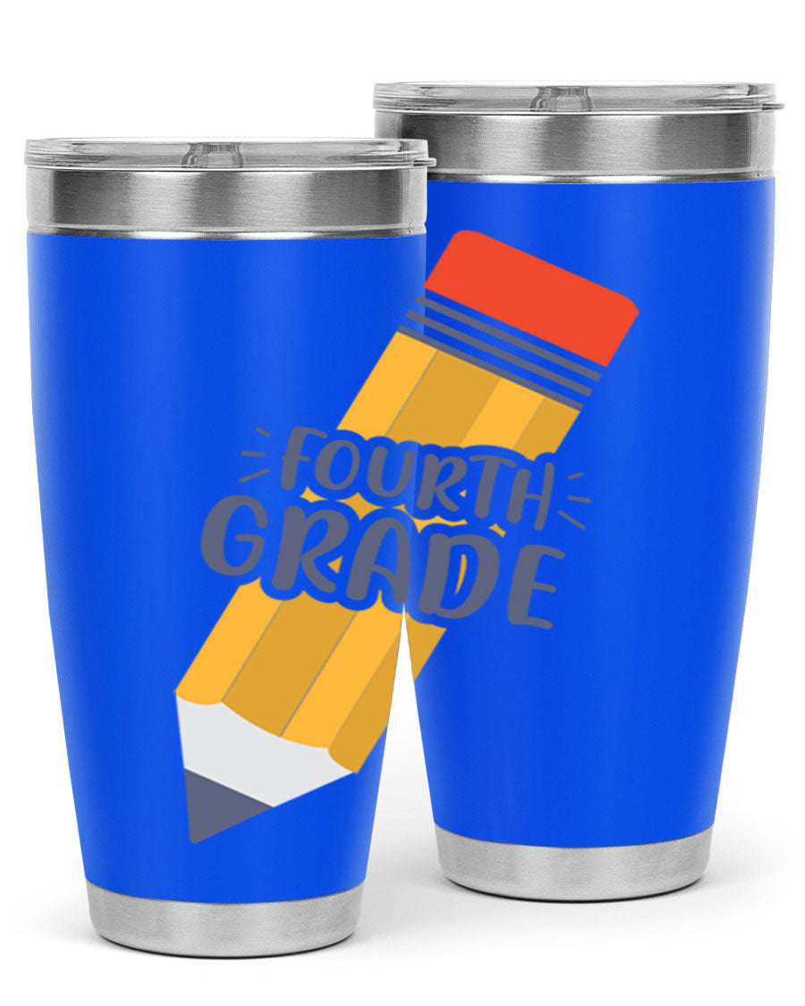 A sleek fourth gradee 20oz tumbler made of double wall vacuum stainless steel, featuring a press-in drink-thru lid, perfect for hot and cold beverages.