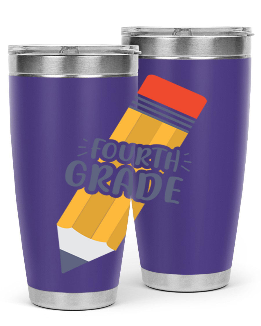 A sleek fourth gradee 20oz tumbler made of double wall vacuum stainless steel, featuring a press-in drink-thru lid, perfect for hot and cold beverages.