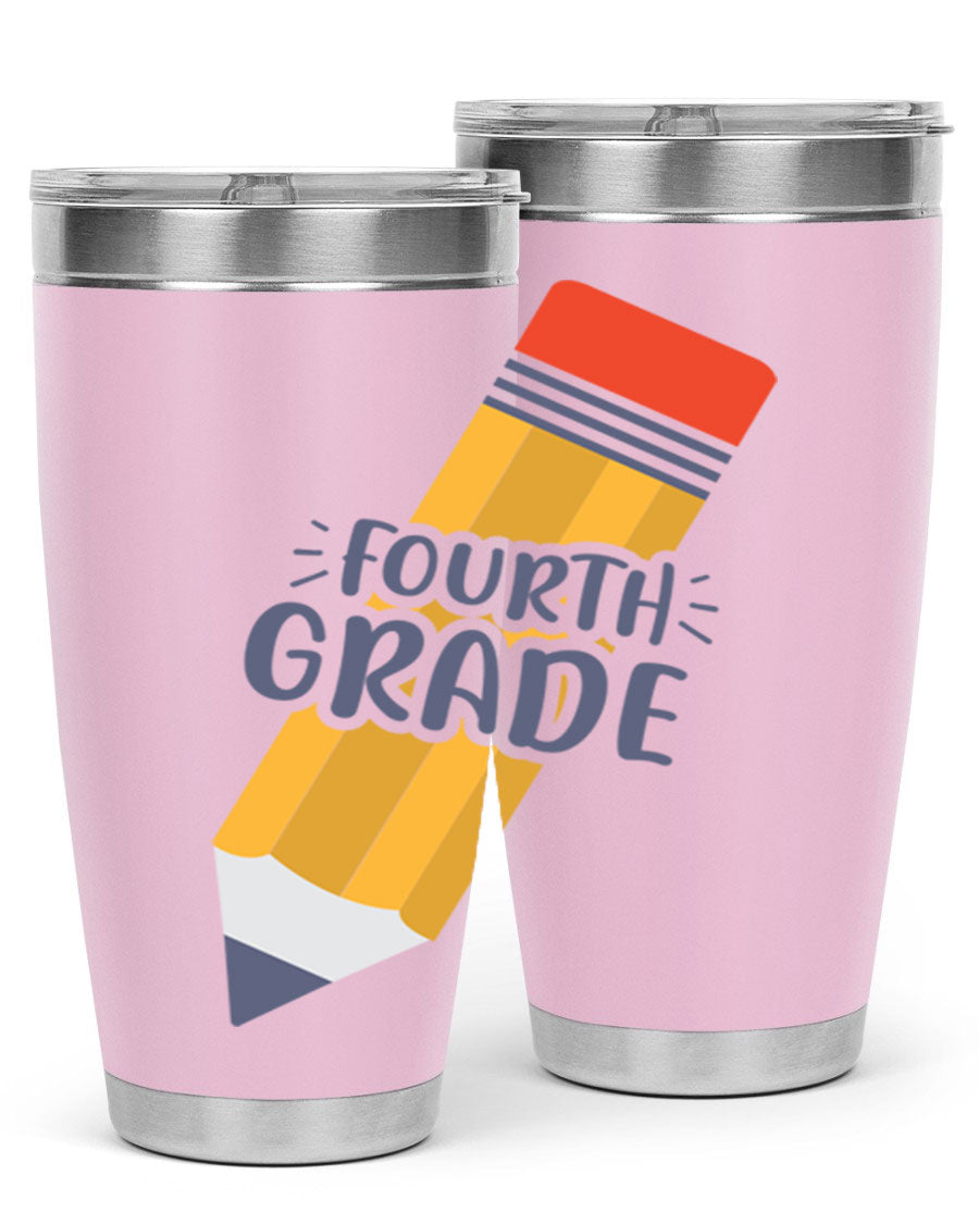 A sleek fourth gradee 20oz tumbler made of double wall vacuum stainless steel, featuring a press-in drink-thru lid, perfect for hot and cold beverages.