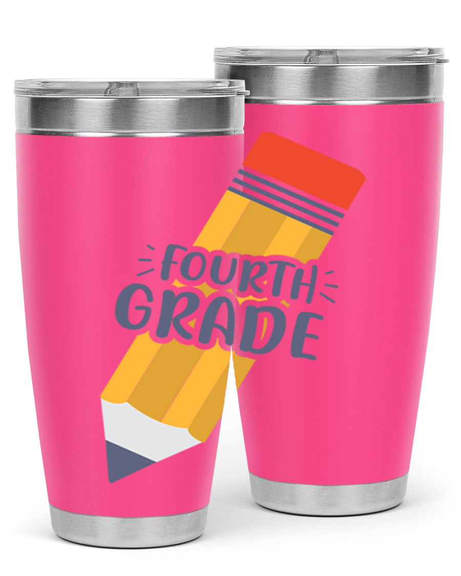 A sleek fourth gradee 20oz tumbler made of double wall vacuum stainless steel, featuring a press-in drink-thru lid, perfect for hot and cold beverages.