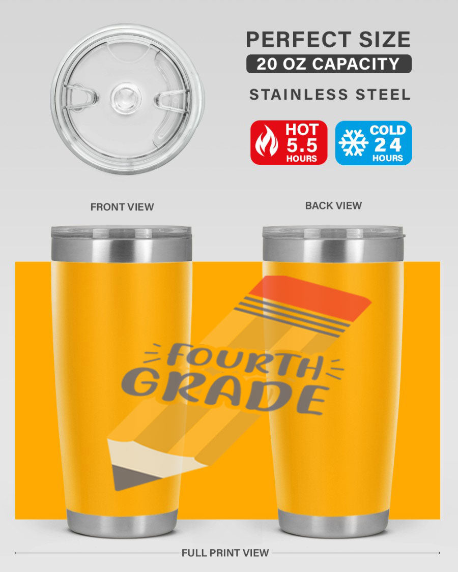 A sleek fourth gradee 20oz tumbler made of double wall vacuum stainless steel, featuring a press-in drink-thru lid, perfect for hot and cold beverages.