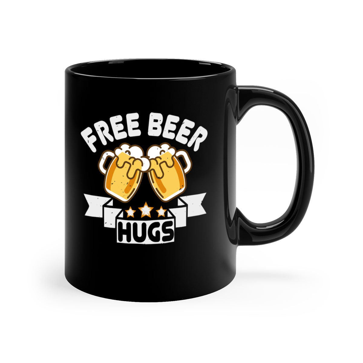 Free Beer Hugs 88# Mug with colorful handle and glossy finish, available in multiple sizes.