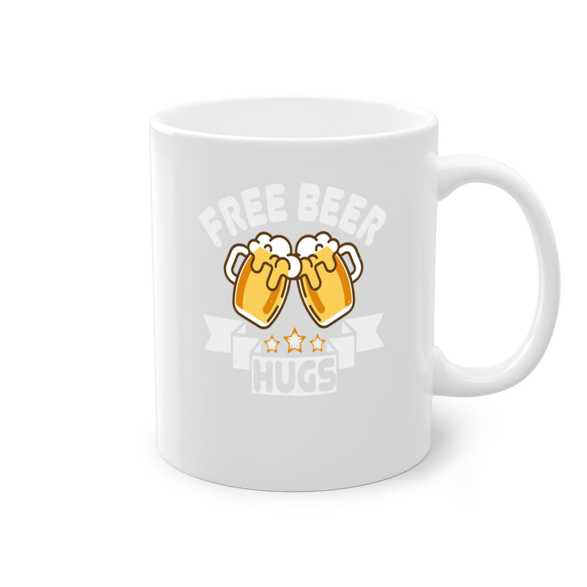 Free Beer Hugs 88# Mug with colorful handle and glossy finish, available in multiple sizes.