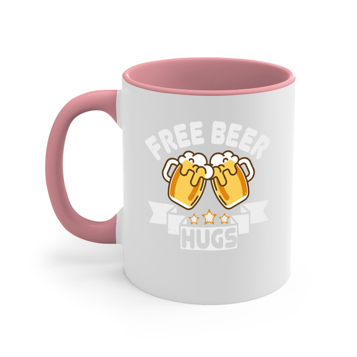 Free Beer Hugs 88# Mug with colorful handle and glossy finish, available in multiple sizes.