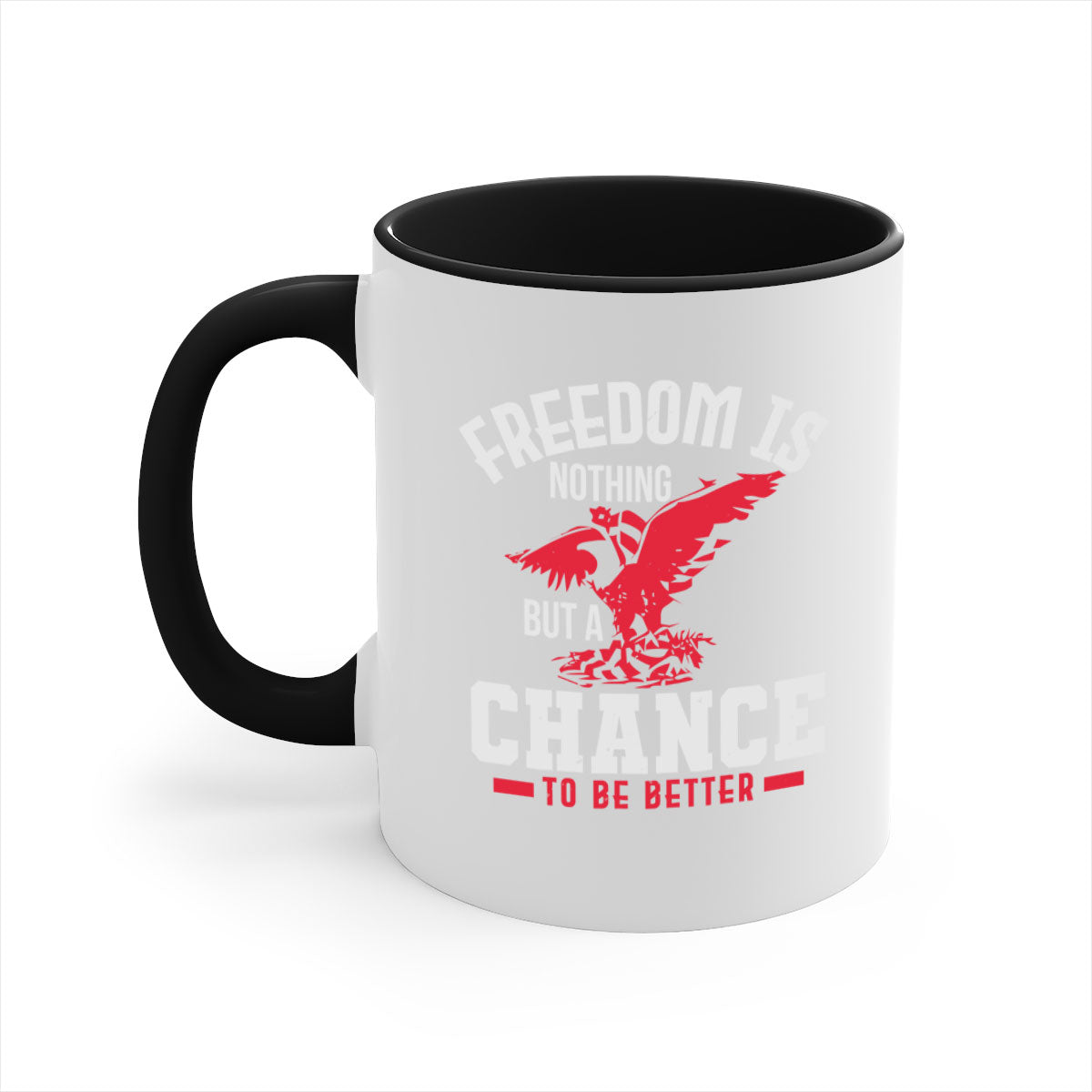 A stylish two-tone ceramic mug with a colored handle and glossy finish, perfect for coffee or tea, celebrating the 4th of July.
