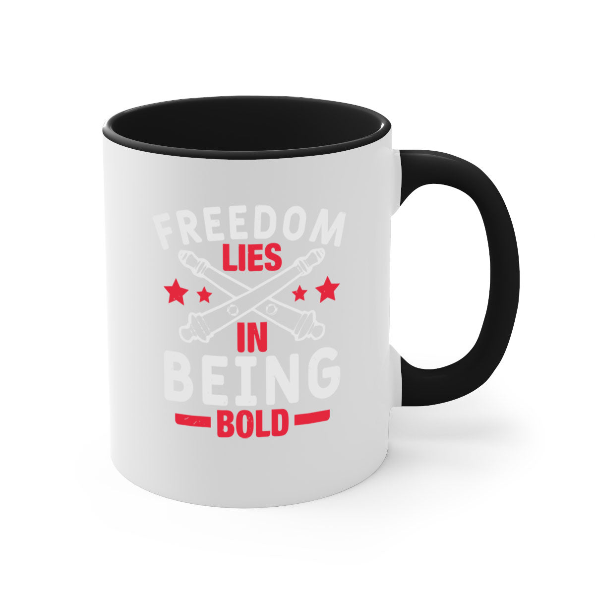 Freedom lies in being Bold Style 8# Mug with colorful handle and glossy finish, available in multiple colors and sizes.