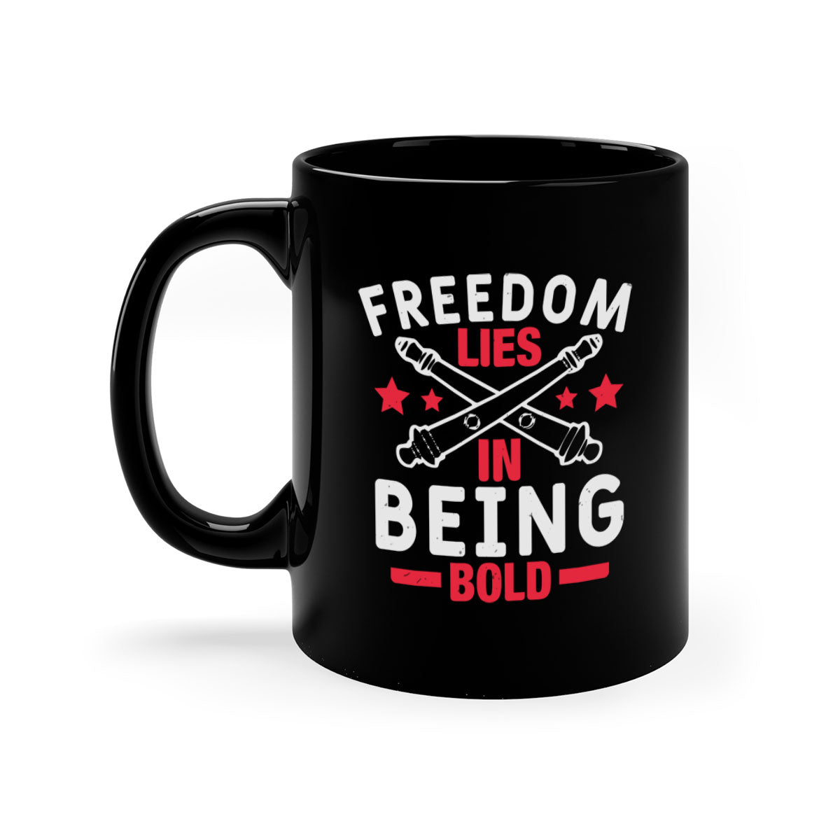 Freedom lies in being Bold Style 8# Mug with colorful handle and glossy finish, available in multiple colors and sizes.