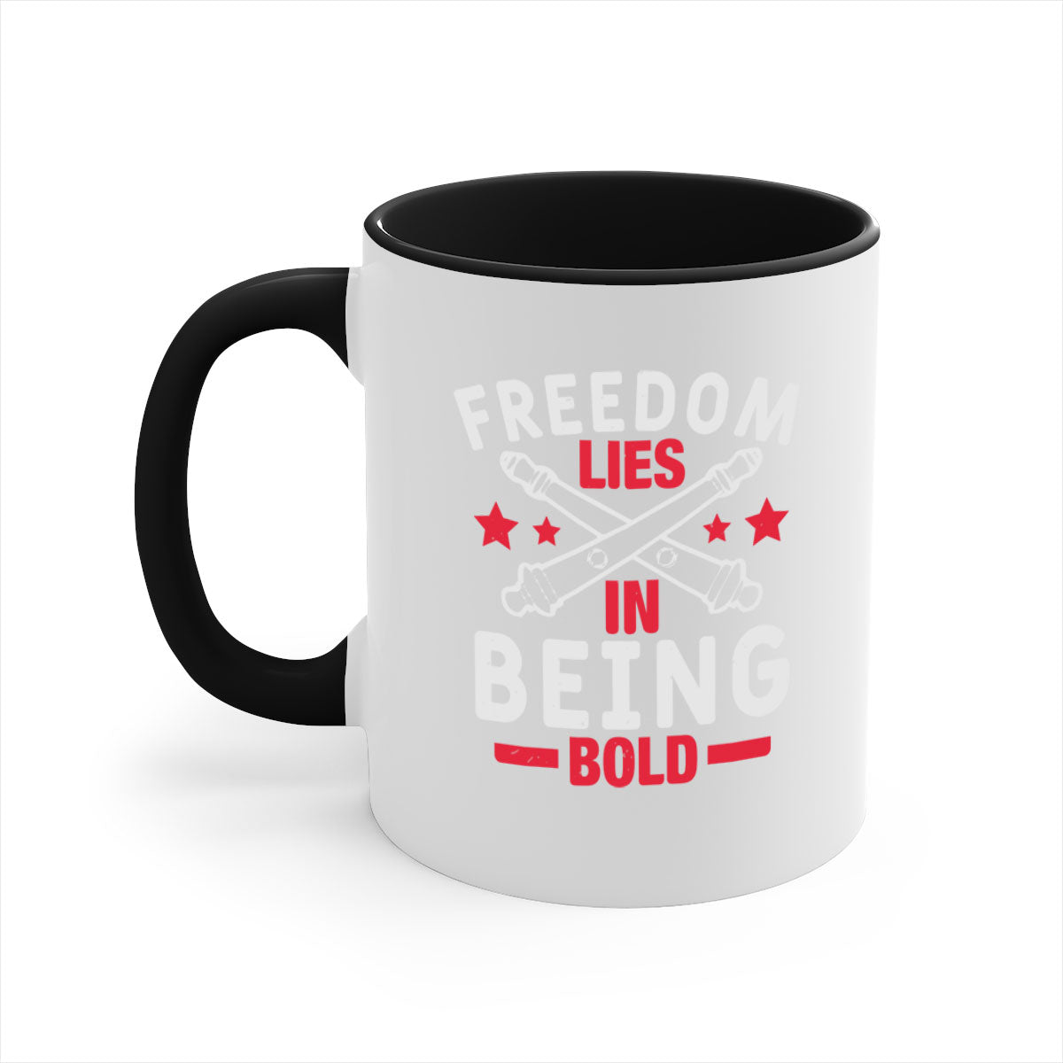 Freedom lies in being Bold Style 8# Mug with colorful handle and glossy finish, available in multiple colors and sizes.