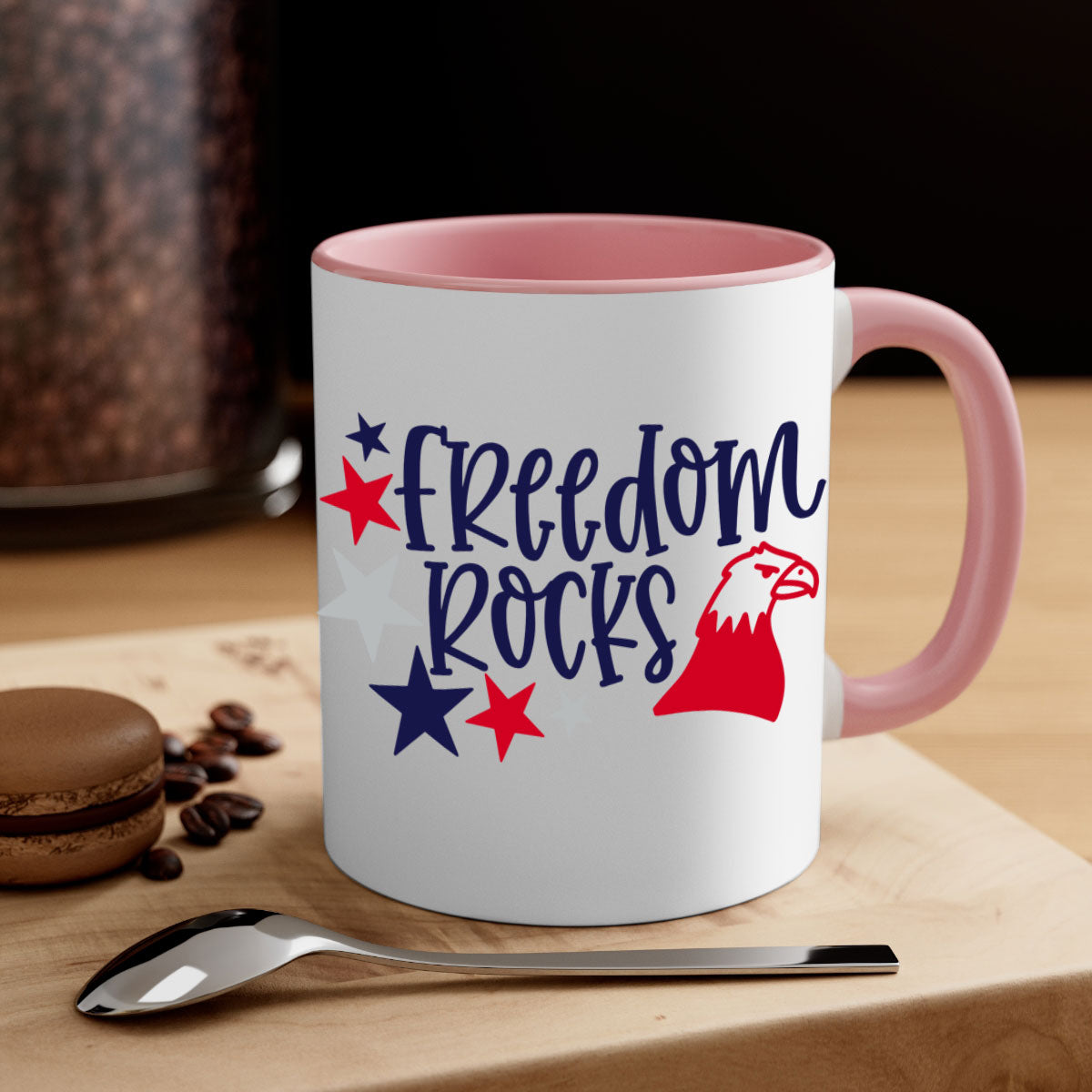 Freedom Rocks Style 148# Mug featuring a two-tone design with a colored handle and glossy finish, available in multiple colors.