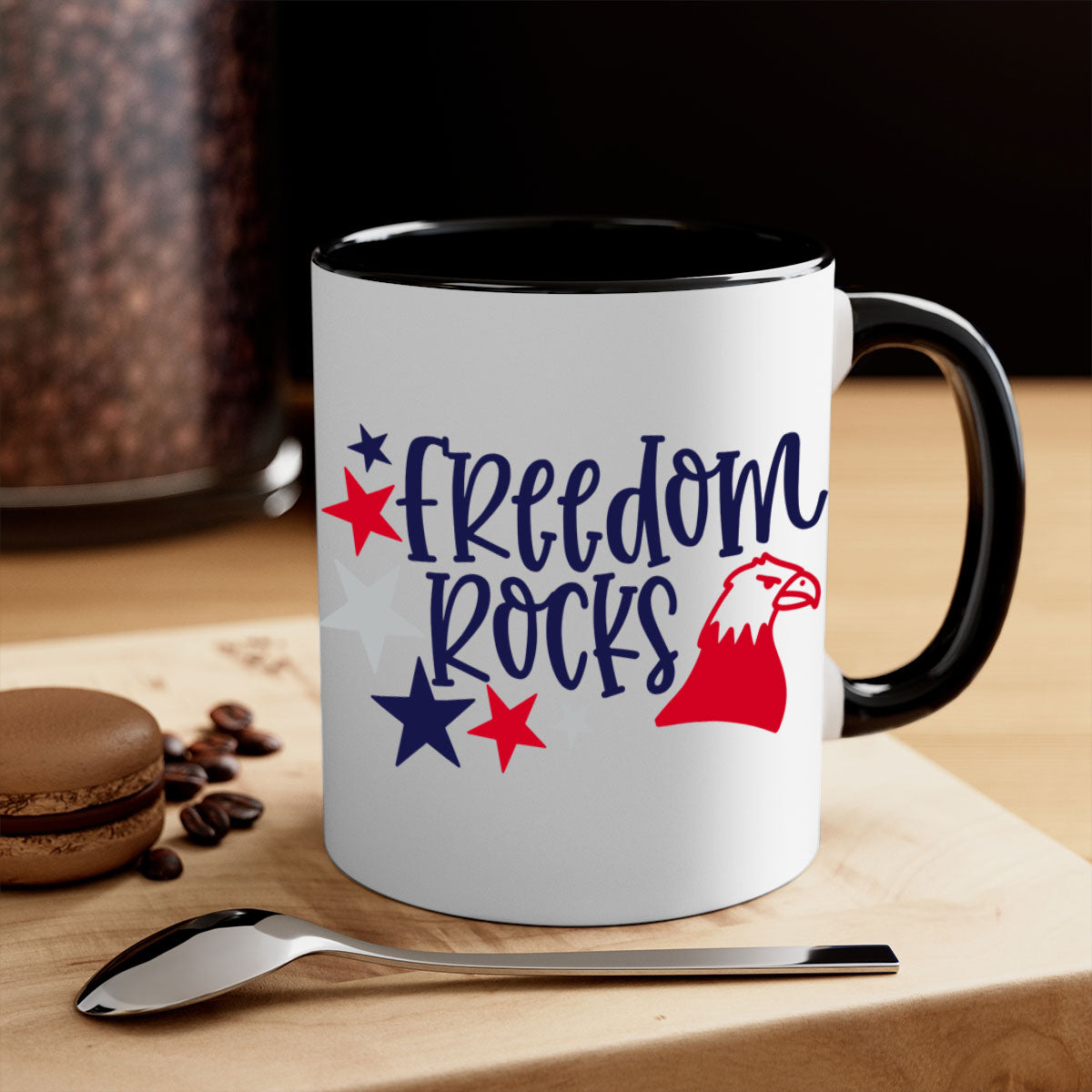 Freedom Rocks Style 148# Mug featuring a two-tone design with a colored handle and glossy finish, available in multiple colors.