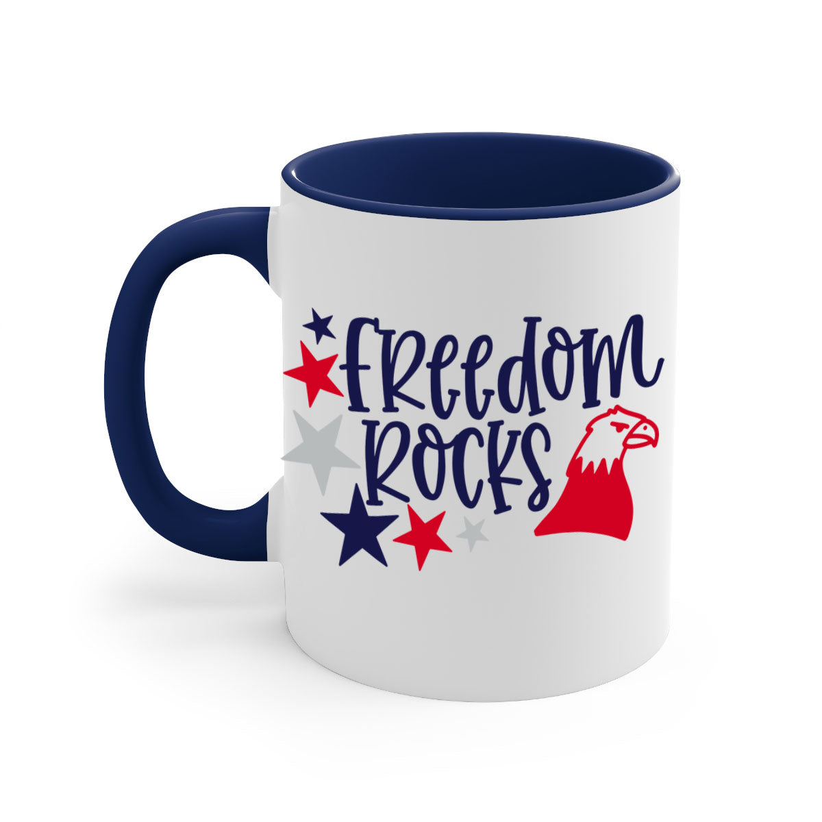 Freedom Rocks Style 148# Mug featuring a two-tone design with a colored handle and glossy finish, available in multiple colors.