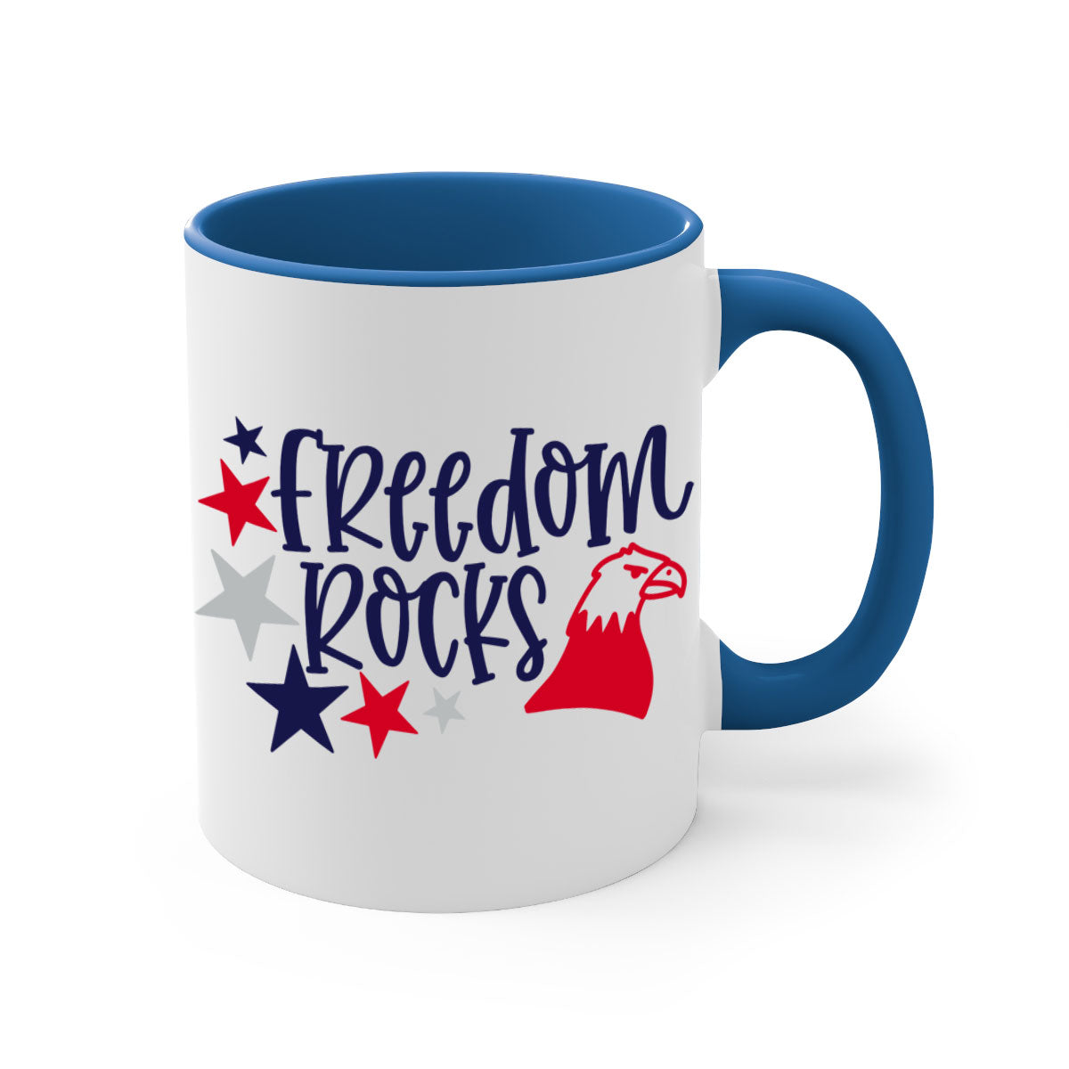 Freedom Rocks Style 148# Mug featuring a two-tone design with a colored handle and glossy finish, available in multiple colors.