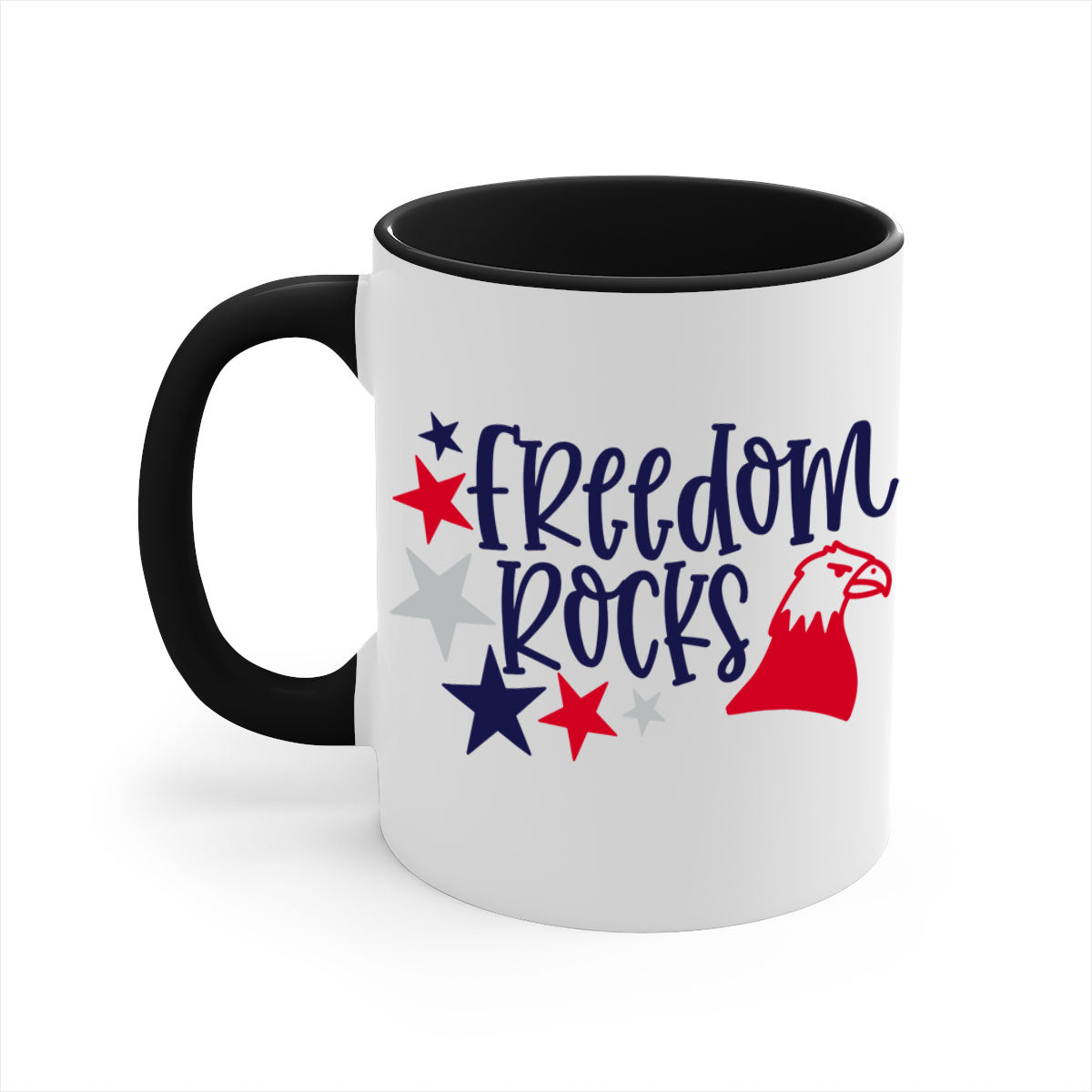 Freedom Rocks Style 148# Mug featuring a two-tone design with a colored handle and glossy finish, available in multiple colors.