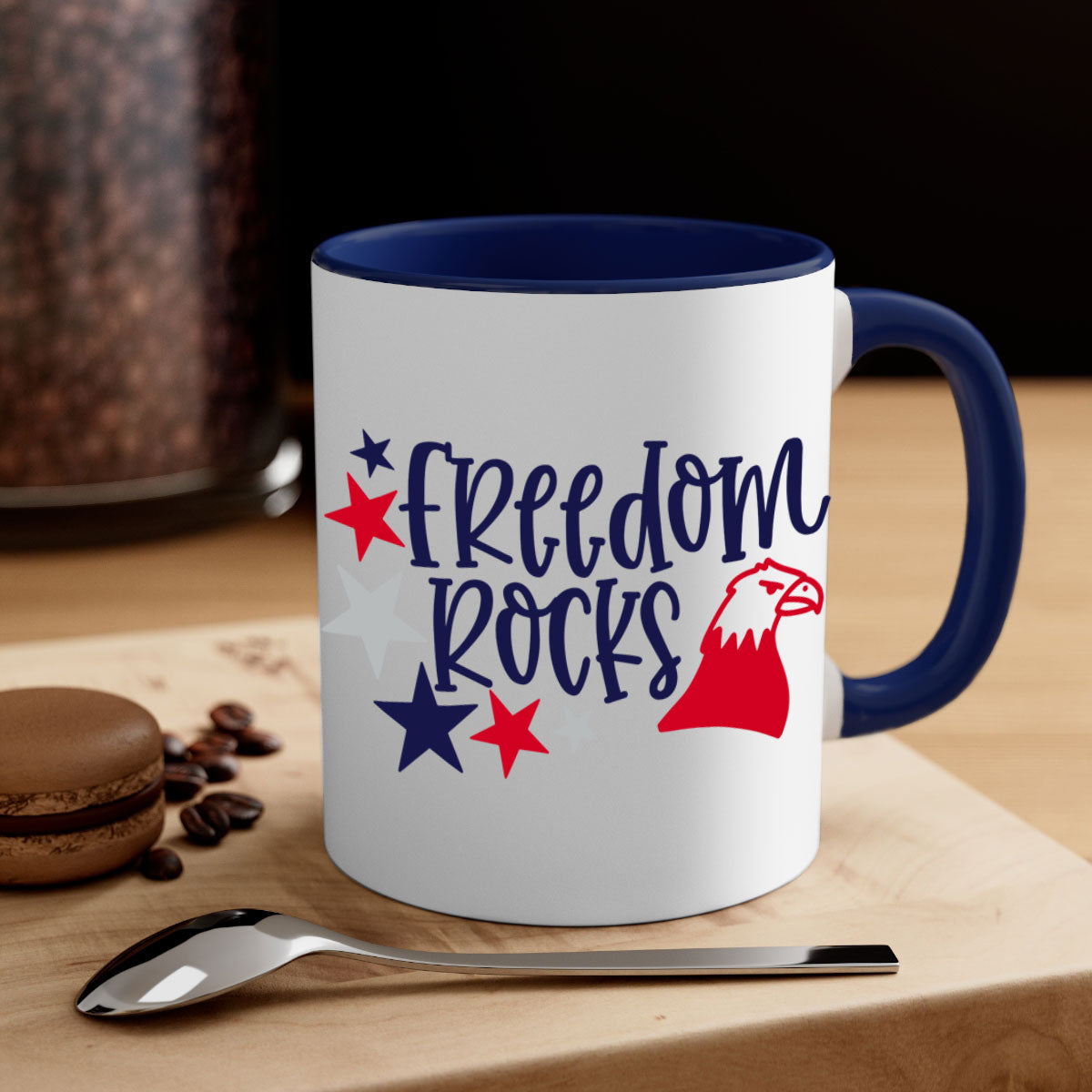 Freedom Rocks Style 148# Mug featuring a two-tone design with a colored handle and glossy finish, available in multiple colors.