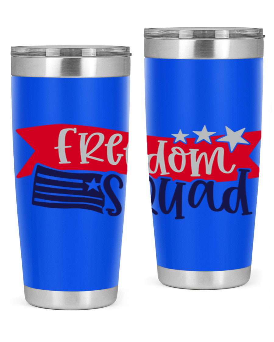 Freedom Squad Style 149# 20oz tumbler featuring a patriotic design, made from stainless steel with a drink-thru lid.