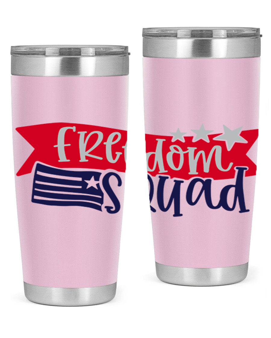 Freedom Squad Style 149# 20oz tumbler featuring a patriotic design, made from stainless steel with a drink-thru lid.