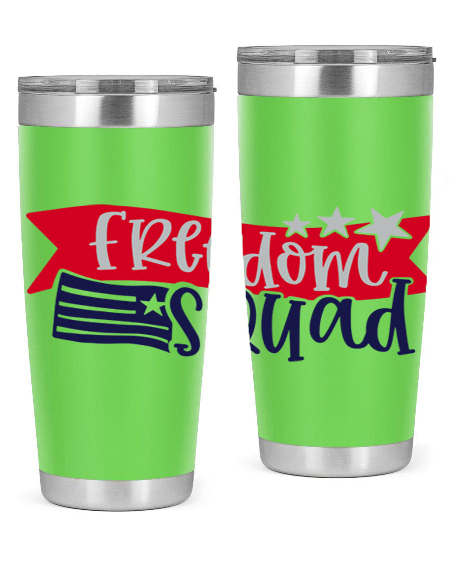 Freedom Squad Style 149# 20oz tumbler featuring a patriotic design, made from stainless steel with a drink-thru lid.