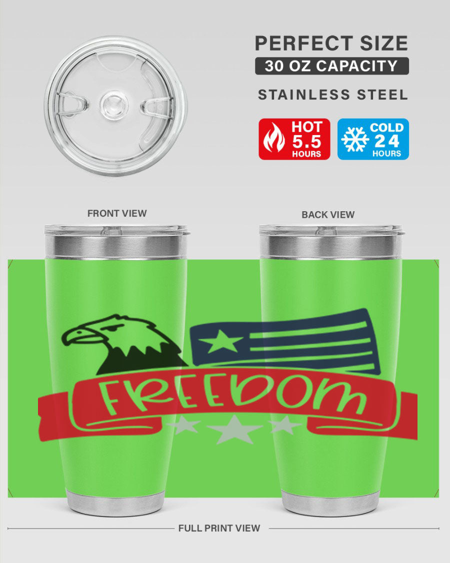 Freedom Style 147# Tumbler featuring a vibrant Fourth of July design, made of stainless steel with a double wall vacuum for insulation.