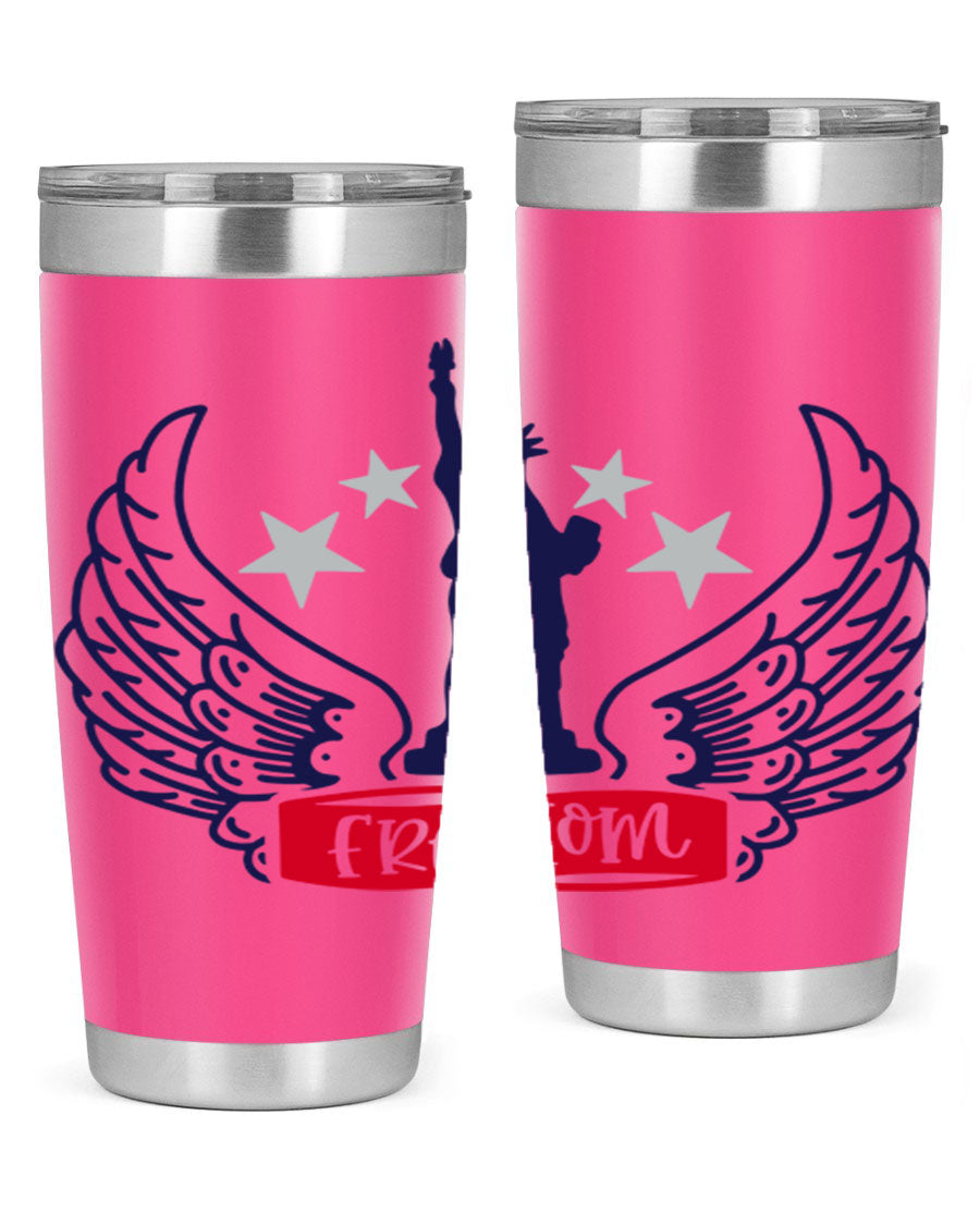 Freedom Style 150# Tumbler featuring a patriotic design, double wall vacuum insulation, and a press-in lid, perfect for hot and cold beverages.