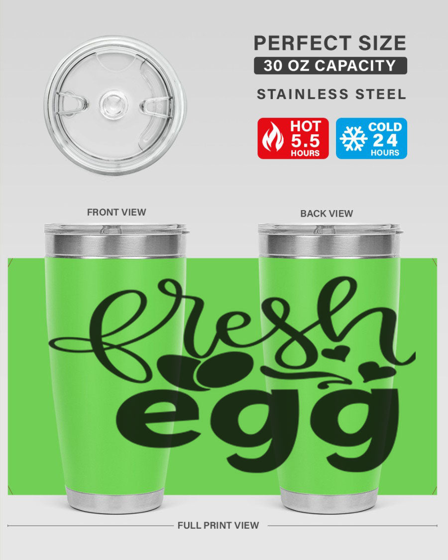 Fresh Egg 93# 20oz Tumbler in stainless steel with a drink-thru lid, showcasing its sleek design and vibrant color.