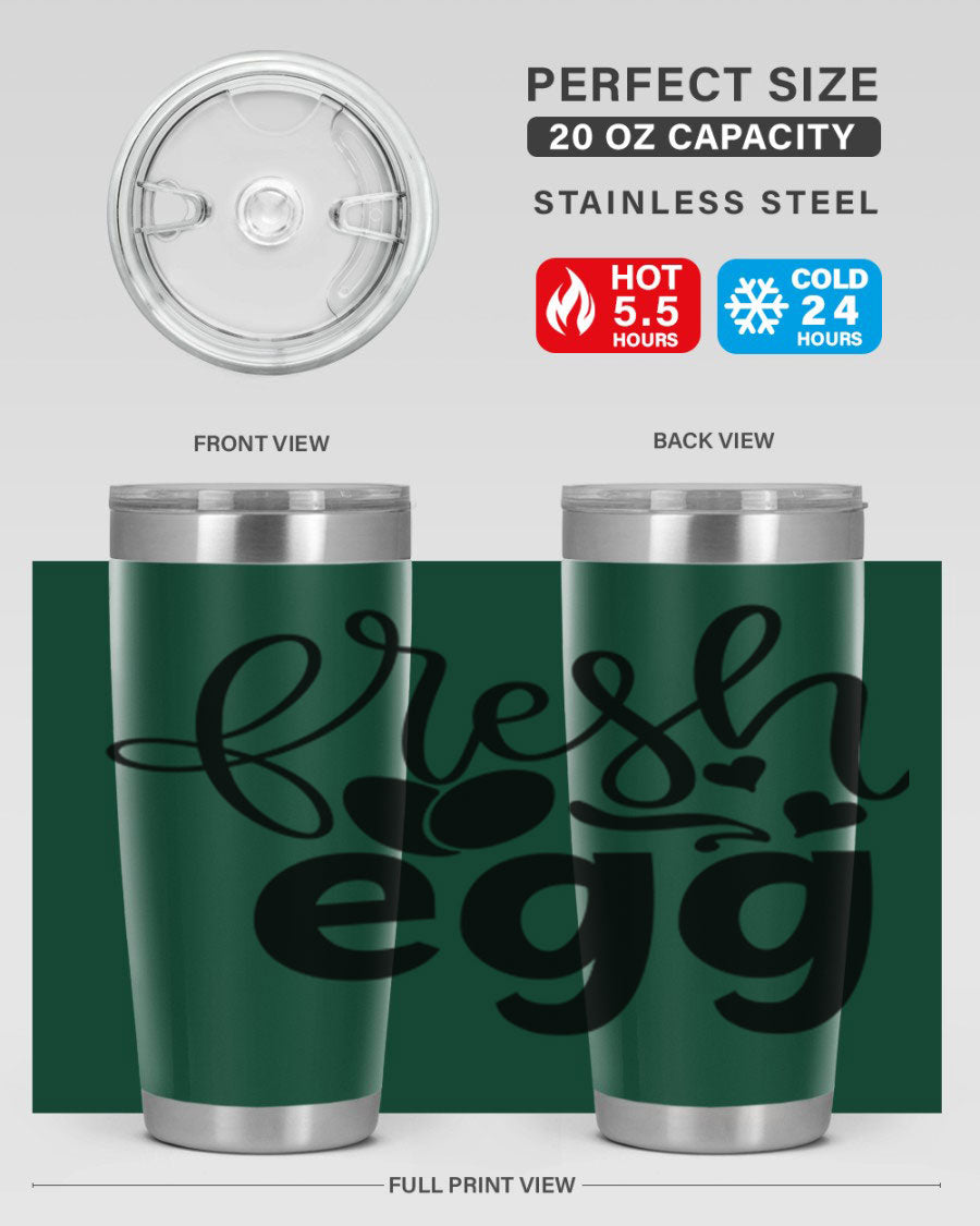 Fresh Egg 93# 20oz Tumbler in stainless steel with a drink-thru lid, showcasing its sleek design and vibrant color.