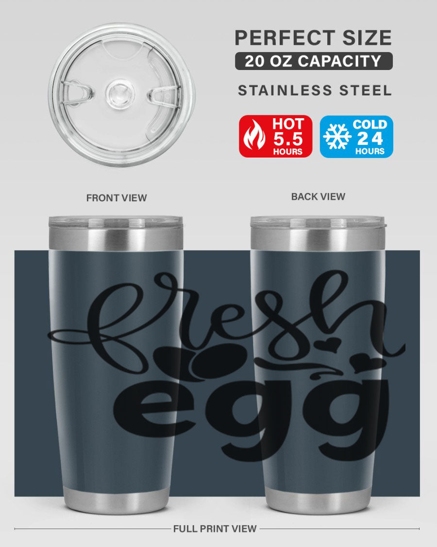 Fresh Egg 93# 20oz Tumbler in stainless steel with a drink-thru lid, showcasing its sleek design and vibrant color.