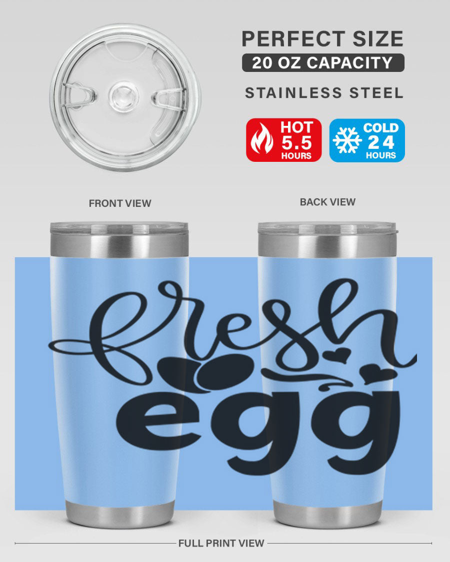 Fresh Egg 93# 20oz Tumbler in stainless steel with a drink-thru lid, showcasing its sleek design and vibrant color.