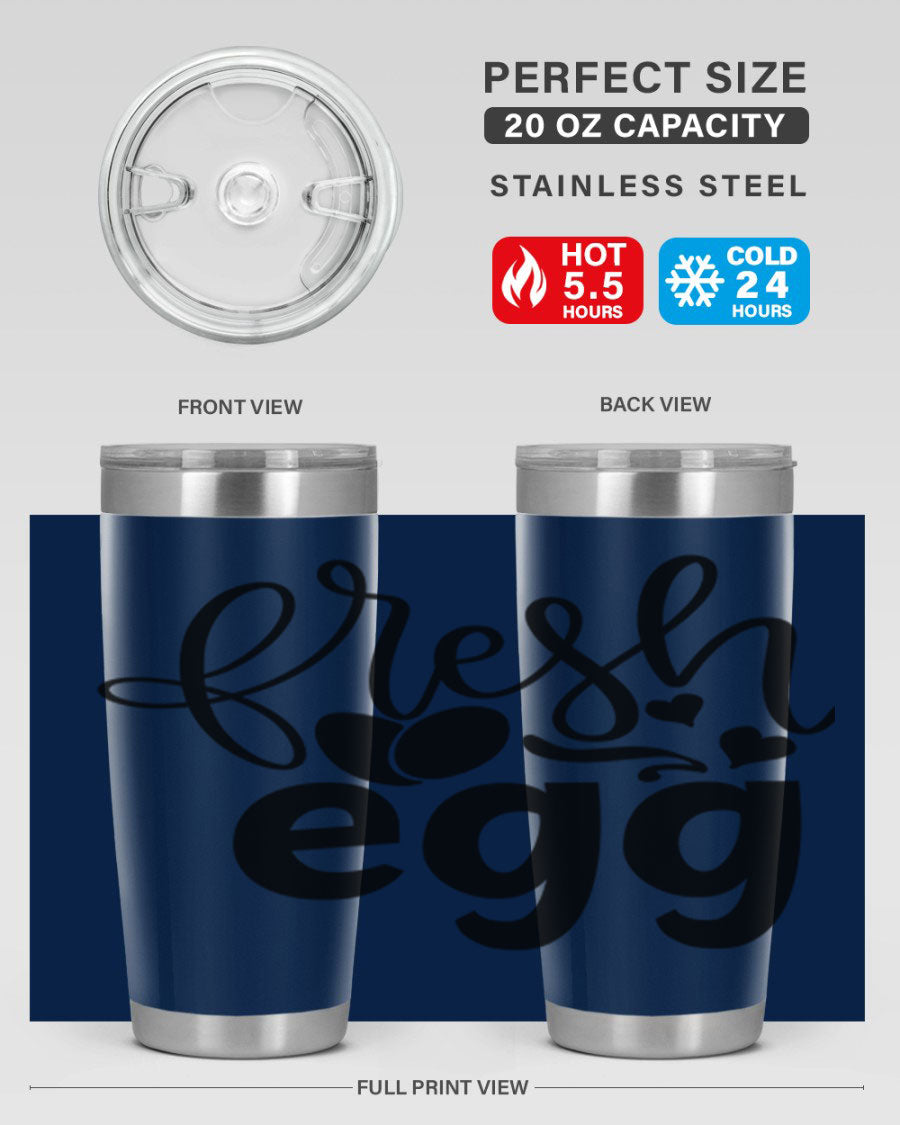 Fresh Egg 93# 20oz Tumbler in stainless steel with a drink-thru lid, showcasing its sleek design and vibrant color.