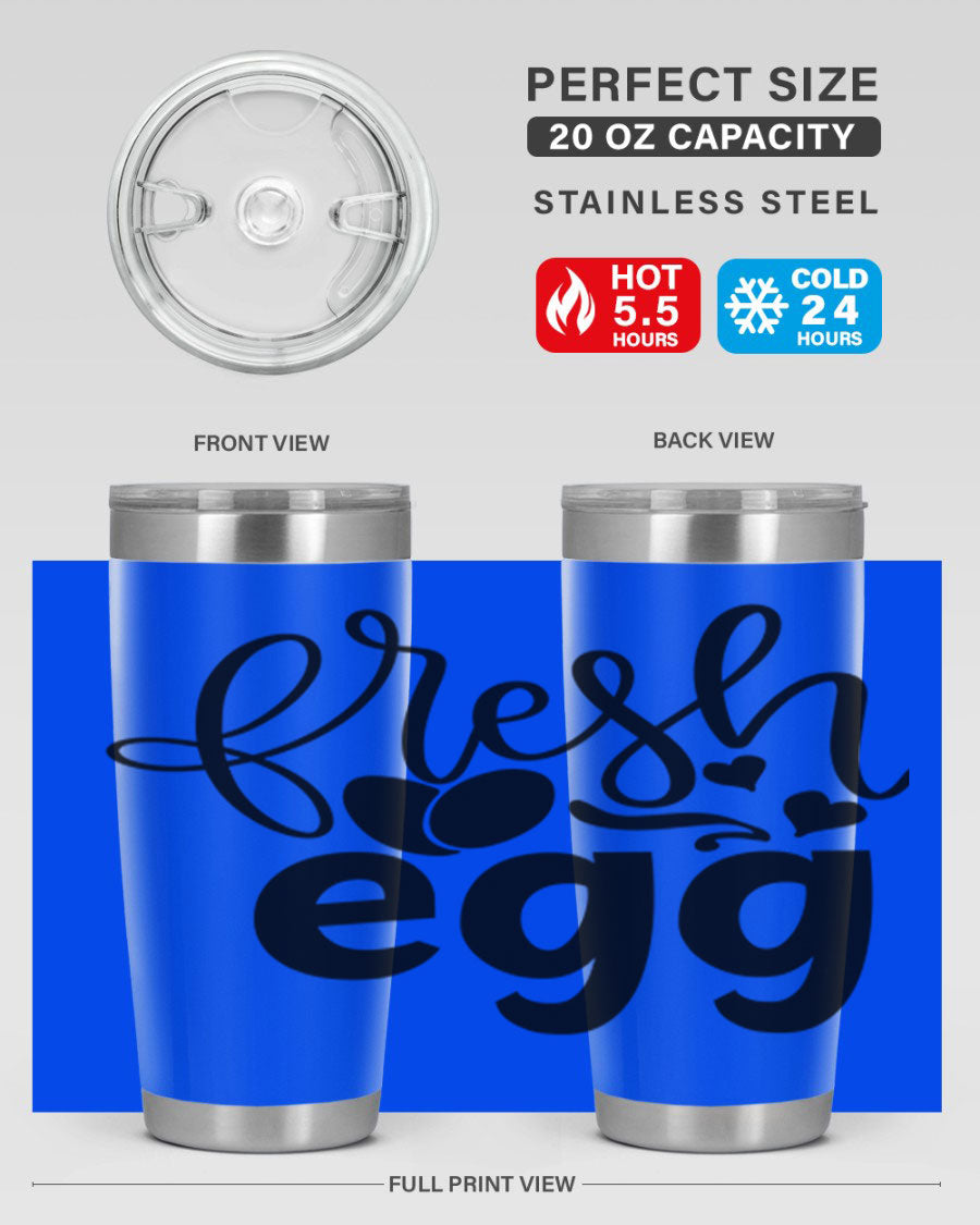 Fresh Egg 93# 20oz Tumbler in stainless steel with a drink-thru lid, showcasing its sleek design and vibrant color.